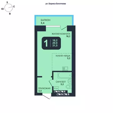 Студия Новосибирская область, Новосибирск ул. Гаранина, 33/6 (31.5 м)