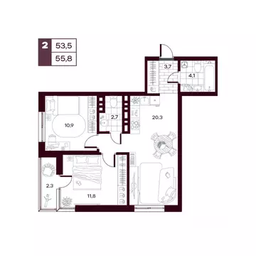 2-к кв. Тюменская область, Тюменский муниципальный округ, д. Дударева ...