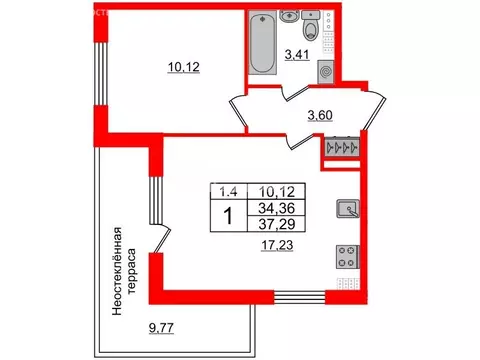 1-комнатная квартира: Санкт-Петербург, Пулковское шоссе, 99к4 (33.8 м)
