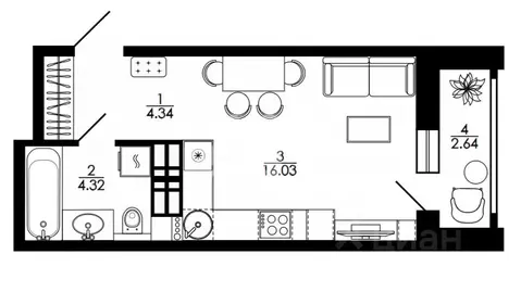 1-к кв. Липецкая область, Липецк просп. Победы, 99 (27.41 м)