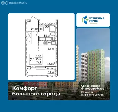 Квартира-студия: Нижний Новгород, ЖК Кузнечиха Город, 13 (24.2 м)