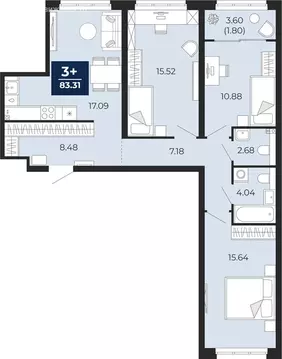 3-комнатная квартира: Тюмень, Камчатская улица, 109к1 (85.11 м)