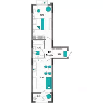 1-к кв. Крым, Евпатория  (46.65 м)