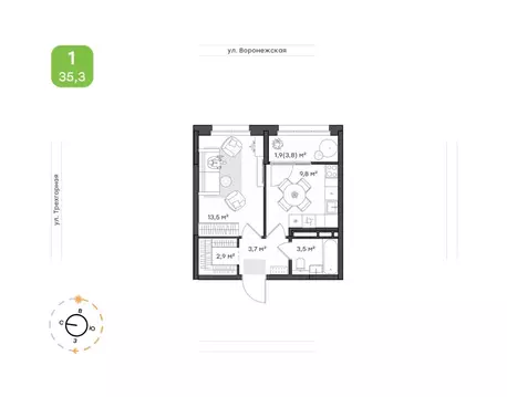 1-к кв. Хабаровский край, Хабаровск Воронежская ул., 163 (35.3 м)