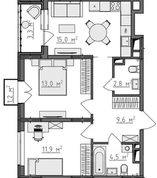 2-к кв. Владимирская область, Владимир Сновицы-Веризино мкр,  (58.81 ...