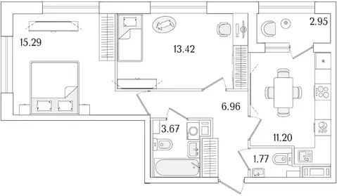 2-к кв. Санкт-Петербург Аурум жилой комплекс (53.79 м)
