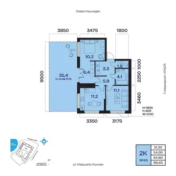 2-к кв. Башкортостан, Уфа Сипайлово жилрайон, Атлантис жилой комплекс ...