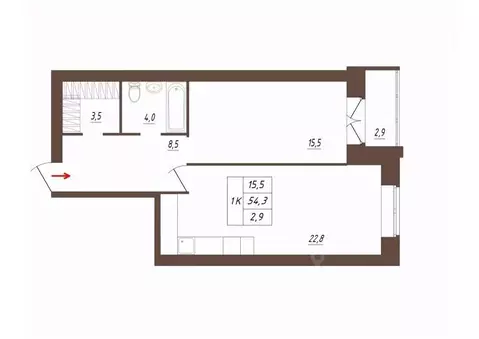 1-к кв. Вологодская область, Вологда  (54.3 м)