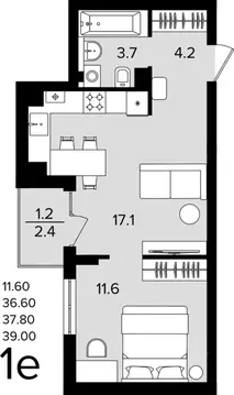 1-к кв. Калининградская область, Гурьевский муниципальный округ, пос. ...