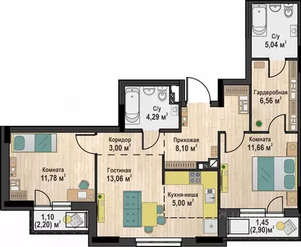 2-к кв. Пермский край, Чайковский № 4 СНТ,  (71.09 м)