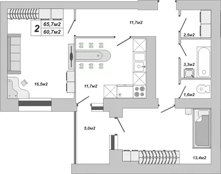 2-к кв. Тамбовская область, Тамбов ул. Чичерина, 7/1к3 (65.7 м)