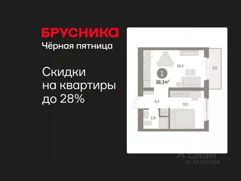 1-к кв. Свердловская область, Екатеринбург пер. Торфяной, 4 (36.3 м)