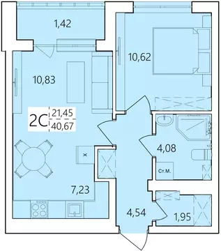 2-к кв. Башкортостан, Уфа Затон жилрайон, Волна жилой комплекс (40.67 ...