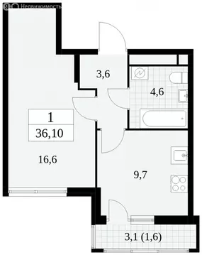 1-комнатная квартира: Москва, Бартеневская улица, 18к1 (36.1 м)