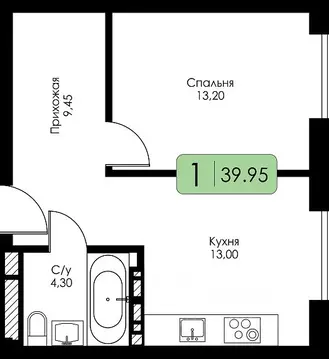 1-к кв. Смоленская область, Смоленск Среда жилой комплекс (39.95 м)