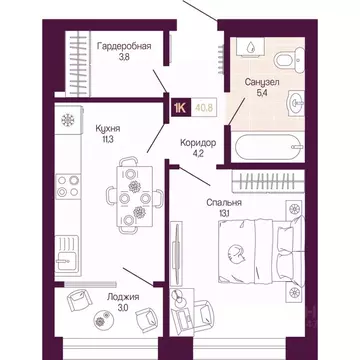 1-к кв. Нижегородская область, Нижний Новгород ул. Тургенева (39.3 м)