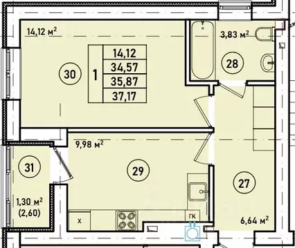 1-к кв. Калининградская область, Гурьевск Новая Резиденция жилой ...