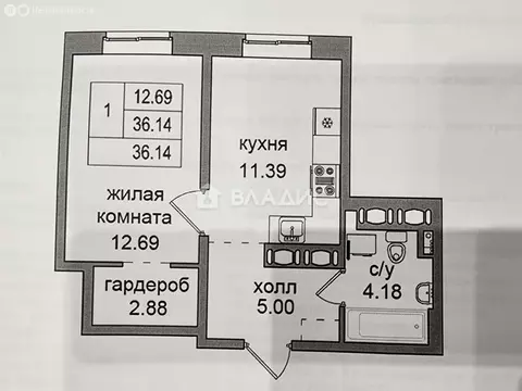 1-комнатная квартира: посёлок Парголово, Заречная улица, 36 (35.5 м)