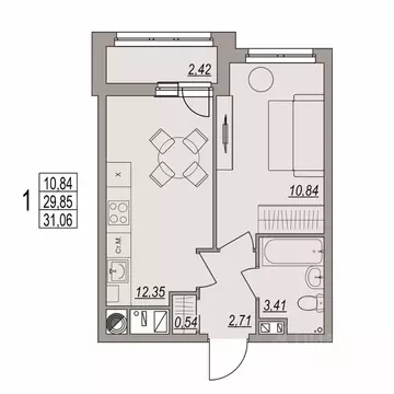 1-к кв. Волгоградская область, Волгоград ул. Дымченко, 9 (31.06 м)