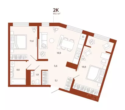 3-к кв. Тюменская область, Тюмень ул. Новаторов, 30 (66.1 м)