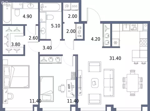 2-комнатная квартира: Москва, Ленинградское шоссе, 63 (82.2 м)