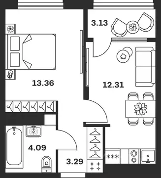 1-к кв. Тульская область, Тула Баташи Парк жилой комплекс (36.18 м)