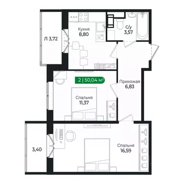2-к кв. Ленинградская область, Сертолово Всеволожский район, ...