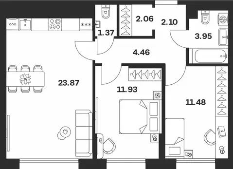 2-к кв. Тульская область, Тула Жукова Парк жилой комплекс (61.22 м)