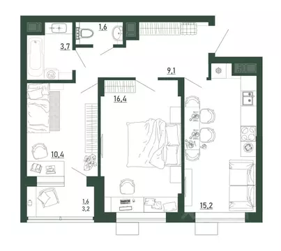 2-к кв. Воронежская область, Воронеж бул. Содружества, 6 (58.0 м)