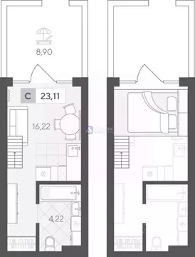 Студия Тюменская область, Тюмень ул. Сергея Корепанова, 34 (29.34 м)