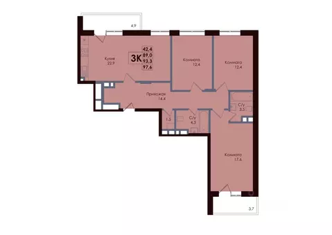 3-к кв. Ростовская область, Ростов-на-Дону Западный мкр, Академия ...