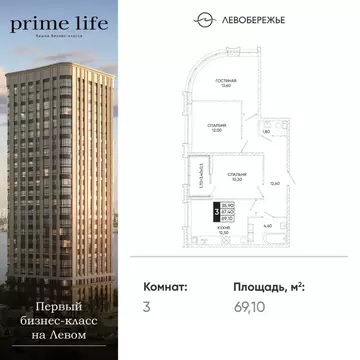 3-к кв. Ростовская область, Ростов-на-Дону Левобережная ул., 6/1с2 ...