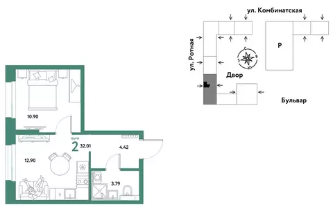 2-комнатная квартира: Екатеринбург, Ленинский район (32.01 м)