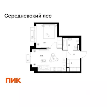 1-к кв. Москва Середневский Лес жилой комплекс, 2.1.4 (36.4 м)