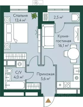 1-к кв. Волгоградская область, Волгоград Новосибирская ул., 74 (41.6 ...