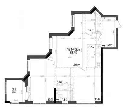 2-к кв. Татарстан, Казань ул. Аделя Кутуя, 180 (88.47 м)