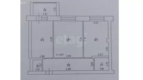 2-комнатная квартира: Омск, улица Малиновского, 19 (68.6 м)