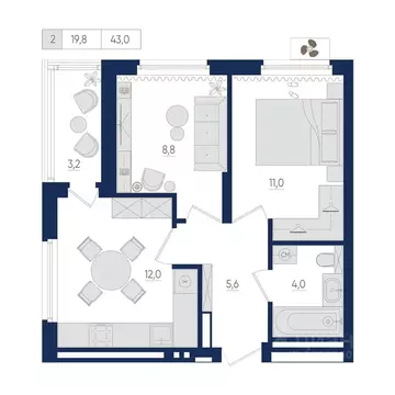 2-к кв. Башкортостан, Уфа ул. Евгения Столярова, 13 (43.0 м)