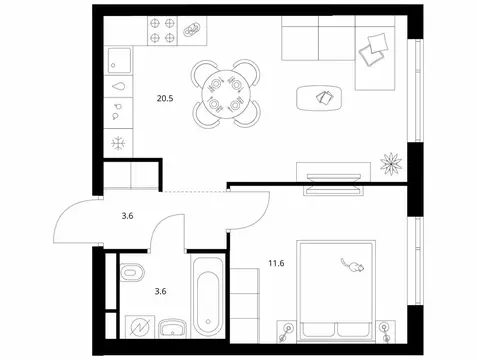 1-комнатная квартира: Москва, ЖК Бунинская Набережная, 2.6/1.1 (39.3 ...