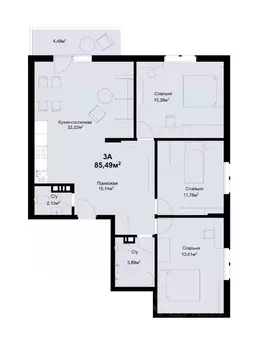 3-к кв. Самарская область, Тольятти ул. Маршала Жукова, 60 (85.39 м)