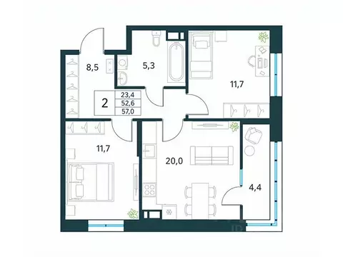 2-к кв. Забайкальский край, Чита Хороший мкр,  (57.0 м)