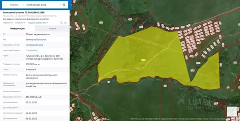 Участок в Тульская область, Заокский район, д. Крюково  (3503.2 сот.)