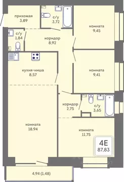 4-к кв. Пермский край, Пермь Кировоградская ул., 28 (87.83 м)