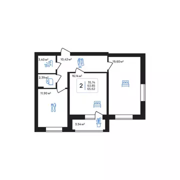 2-к кв. Липецкая область, Липецк Авторский жилрайон,  (65.62 м)