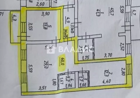 3-к кв. Бурятия, Улан-Удэ ул. Москалева, 1 (60.0 м)
