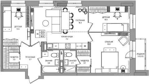 4-к кв. Пермский край, Пермь ул. Капитана Гастелло, 15 (80.8 м)