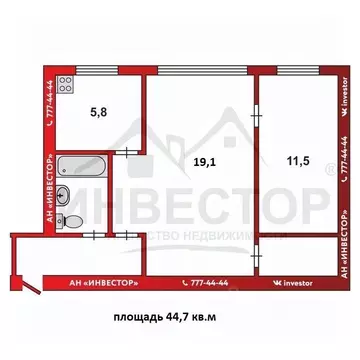 2-к кв. Челябинская область, Челябинск ул. Воровского, 73 (44.7 м)