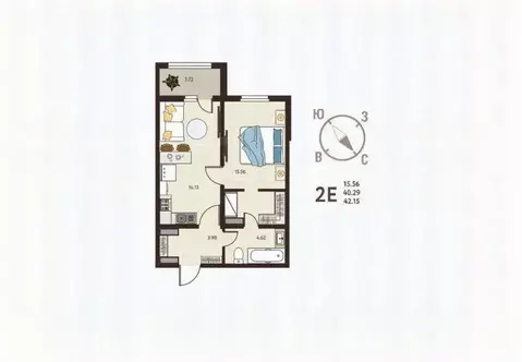 1-к кв. Курская область, Курск ул. Энгельса, 115/6 (42.2 м)