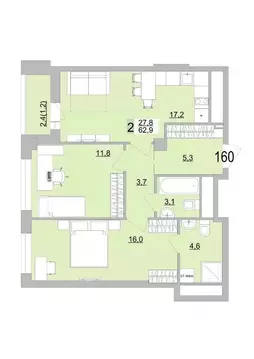 2-к кв. Свердловская область, Екатеринбург ул. Черкасская, 5к3 (62.9 ...