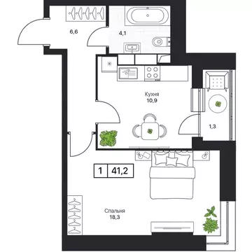 1-к кв. Московская область, Пушкино Пушкино Град жилой комплекс (41.0 ...